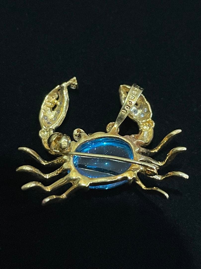 ポンテヴェキオ　カニ　18金　ブローチ　ブルートパーズ　ダイヤ　7.4g