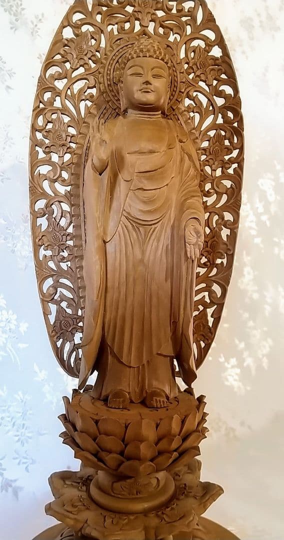 阿弥陀如来立像 4.5寸#570+#576 像は◆白檀 木彫 仏像