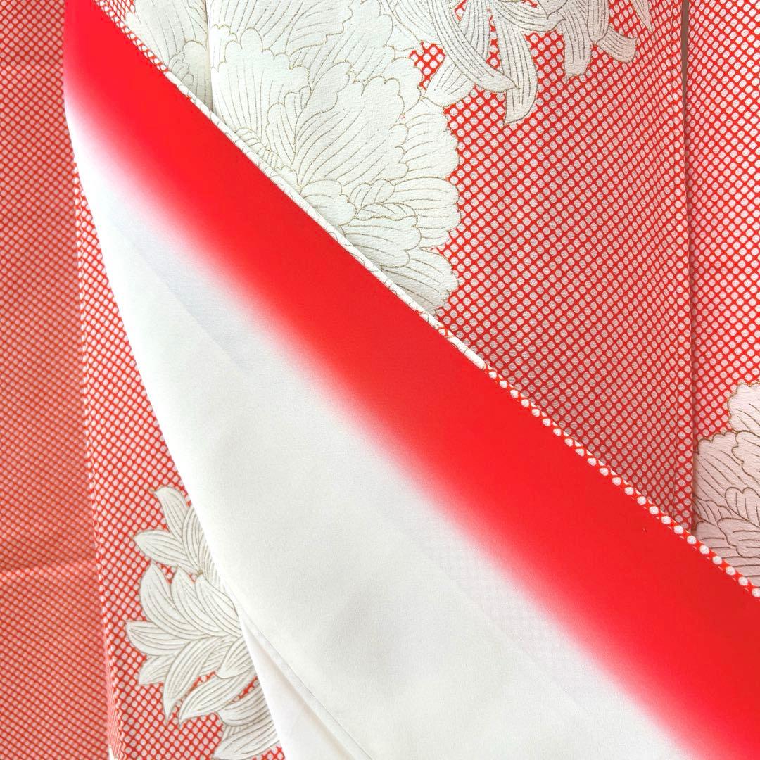 373 振袖フルセット 正絹 朱赤 橙オレンジ 金彩 手描き 小柄さん レトロ