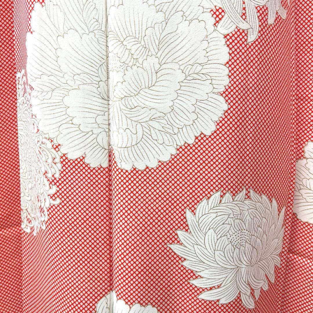 373 振袖フルセット 正絹 朱赤 橙オレンジ 金彩 手描き 小柄さん レトロ