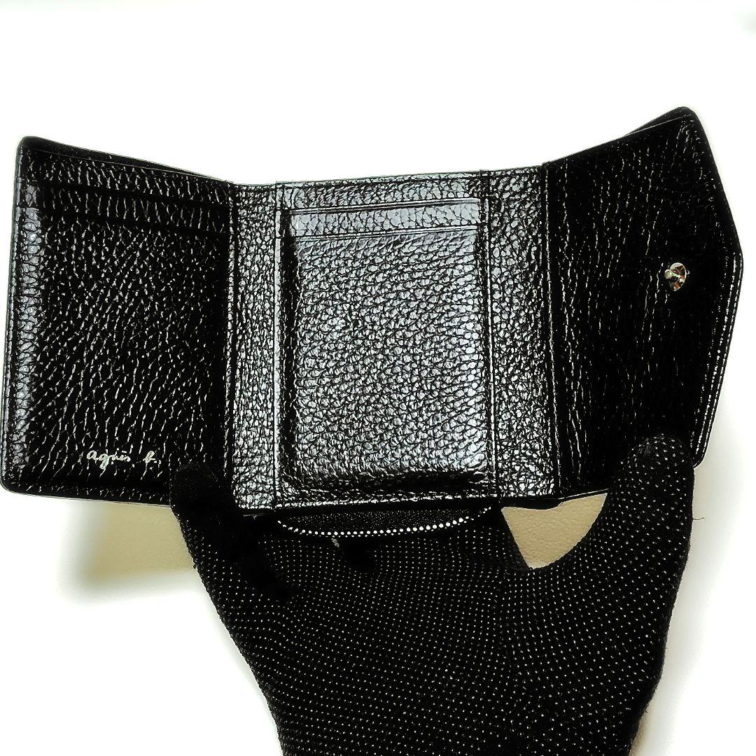 極美品✨　アニエスベー　折り財布　黒　シボ革　金具ロゴ　シンプル