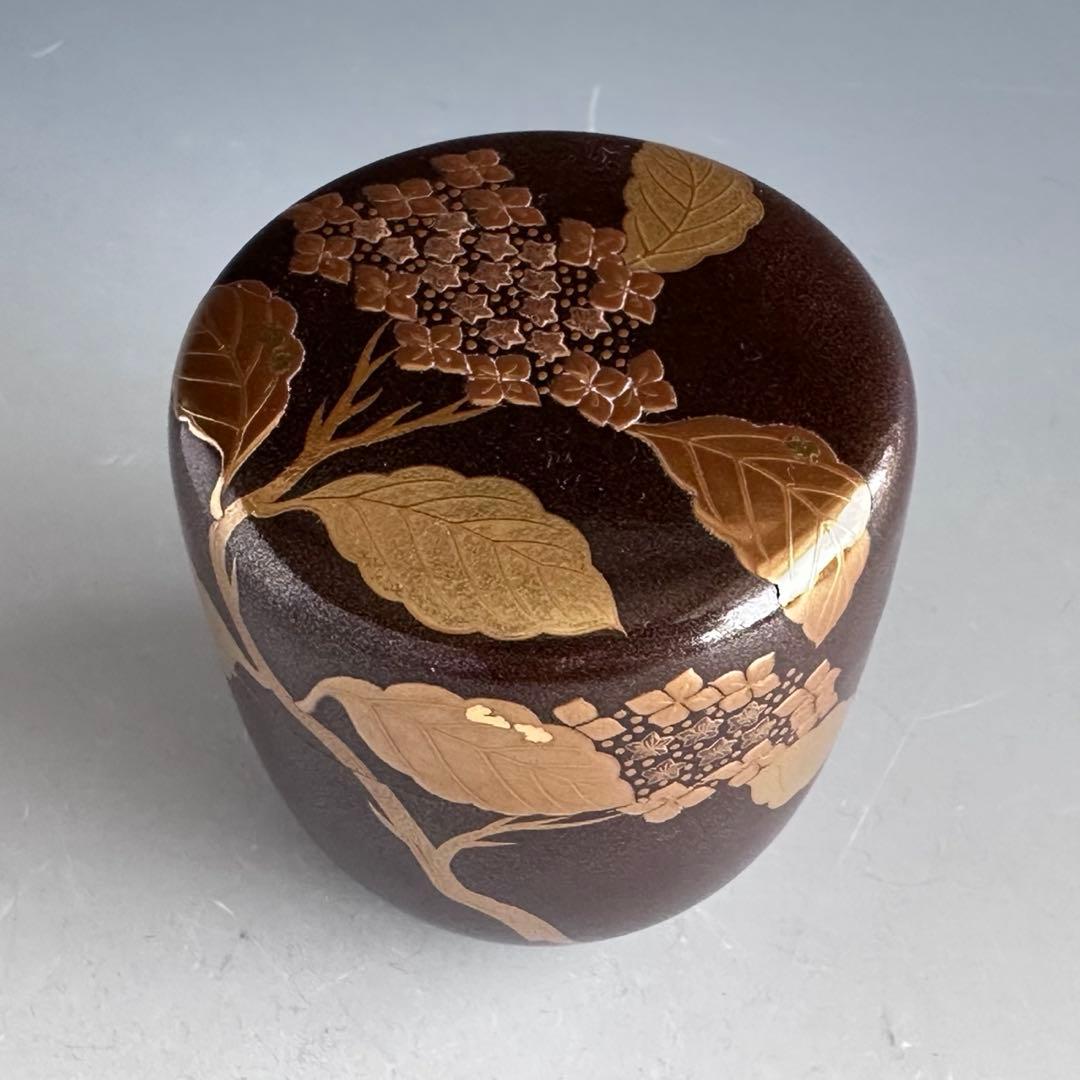 茶道具　銀錆塗　紫陽花蒔絵　大棗　吉田華正　共箱　加賀蒔絵　梅雨　あじさい　茶会