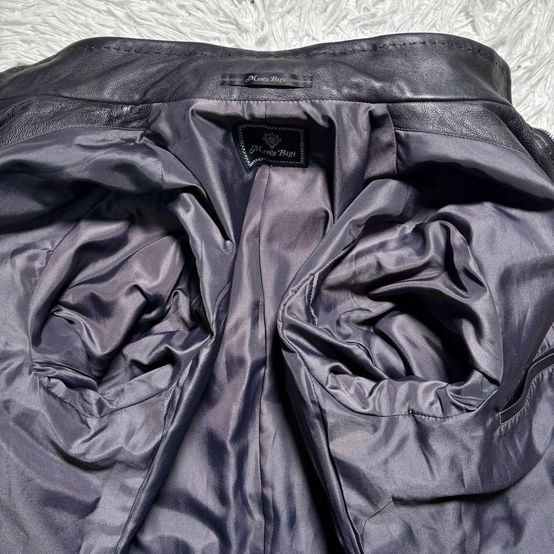 【極美品】MEN'S BIGI シングルライダースジャケット　レザー　羊　黒　M