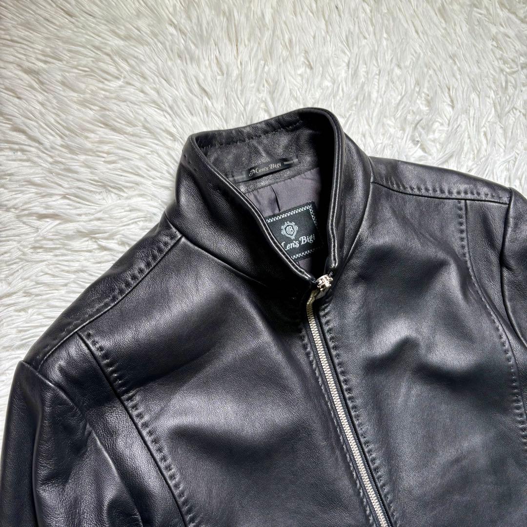 【極美品】MEN'S BIGI シングルライダースジャケット　レザー　羊　黒　M