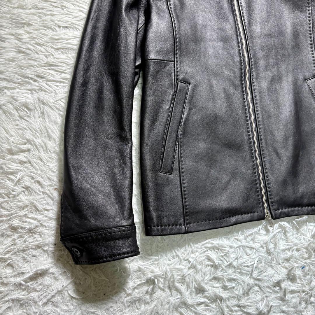 【極美品】MEN'S BIGI シングルライダースジャケット　レザー　羊　黒　M