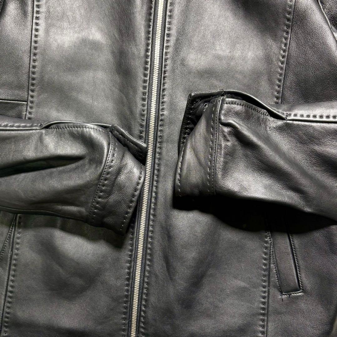 【極美品】MEN'S BIGI シングルライダースジャケット　レザー　羊　黒　M