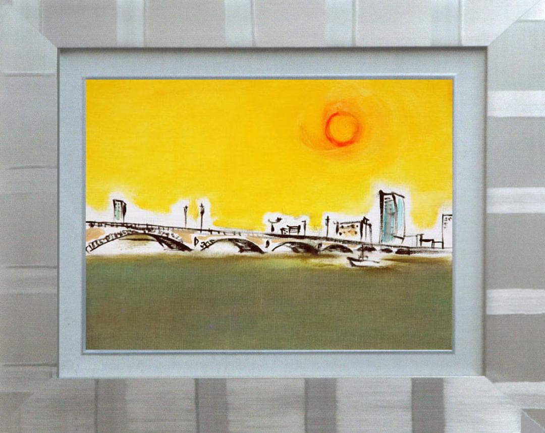 油絵 菅家令子 絵 絵画インテリア 額付(銀) F4-090814風景 太陽橋