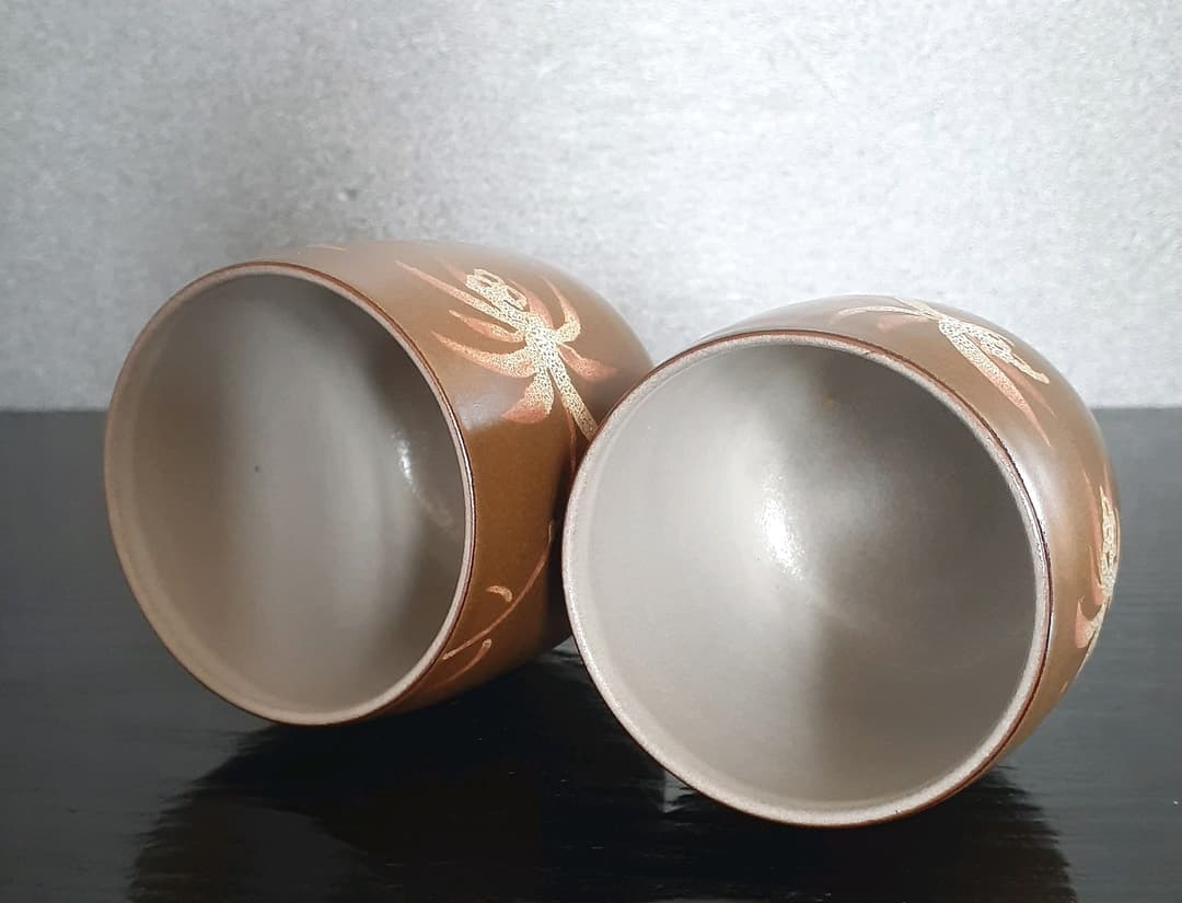 人間国宝　佐渡　無名異焼　【五代伊藤赤水】造　湯呑茶碗　大小　夫婦湯呑　共箱栞付