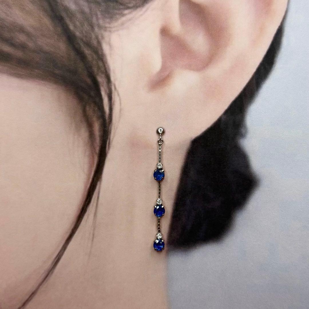 天然ブルーサファイア ダイヤモンド ロングピアス 計0.74ct PT900