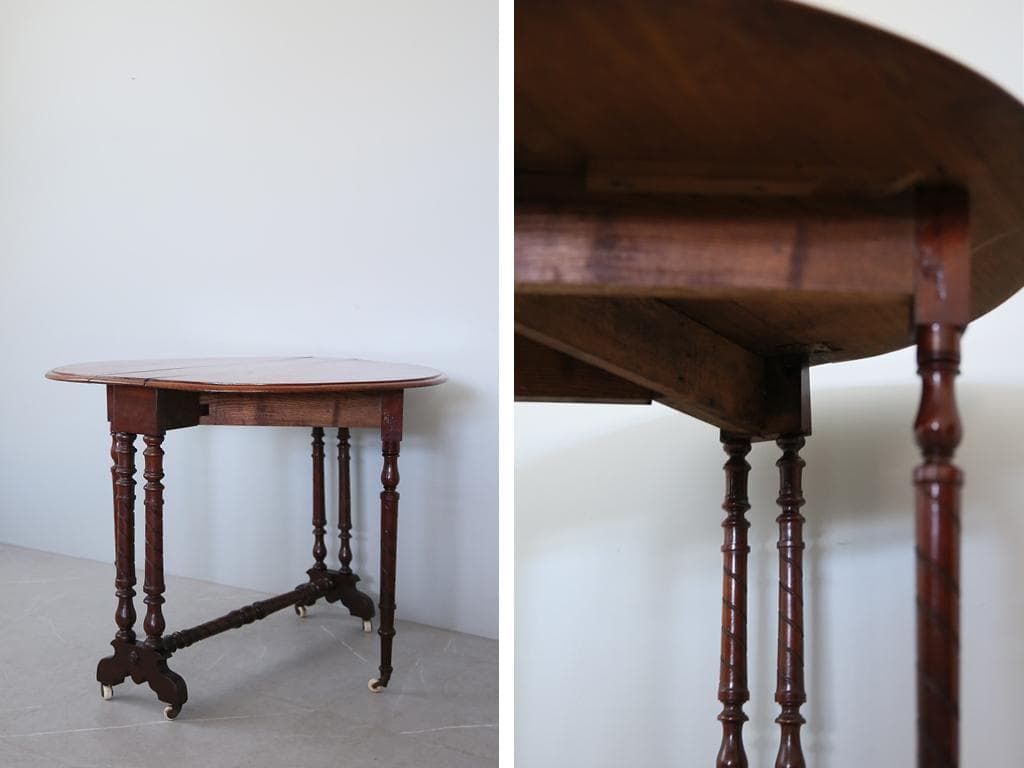 英国アンティーク木製ゲートレッグテーブル/ダイニング机/バタフライ(89-218