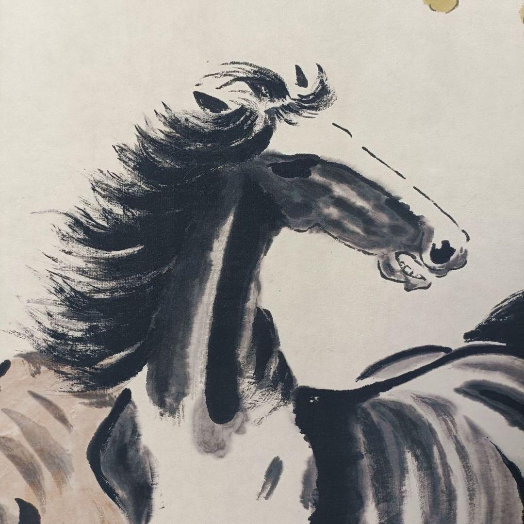 名人字画 徐悲鴻《双駿図》 三尺中堂画 付属証書・防偽標識付