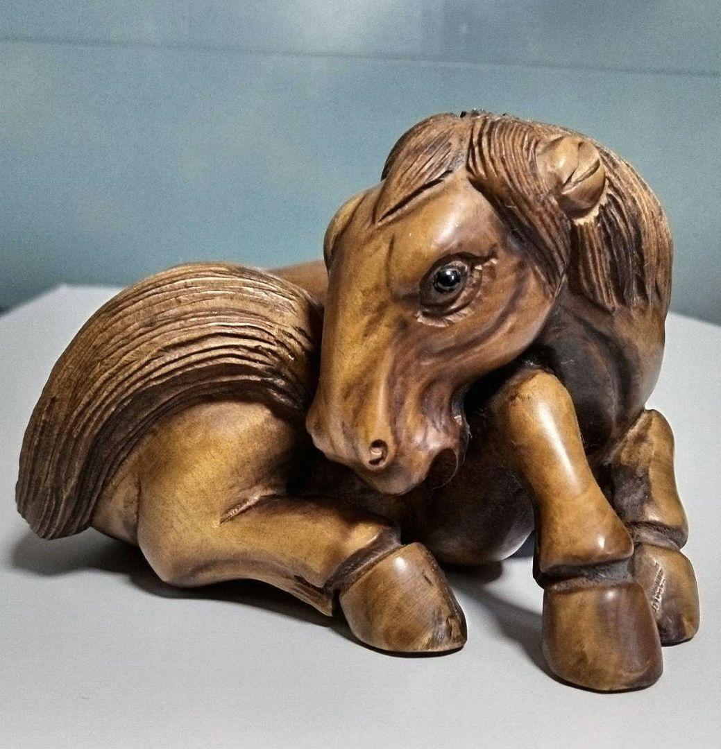 馬　オブジェ　置物　根付け　ツゲ　木彫り 　大サイズ　骨董　アンティーク