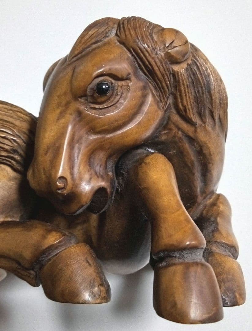馬　オブジェ　置物　根付け　ツゲ　木彫り 　大サイズ　骨董　アンティーク