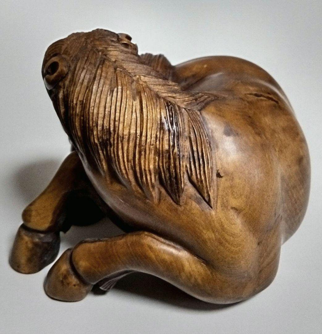 馬　オブジェ　置物　根付け　ツゲ　木彫り 　大サイズ　骨董　アンティーク