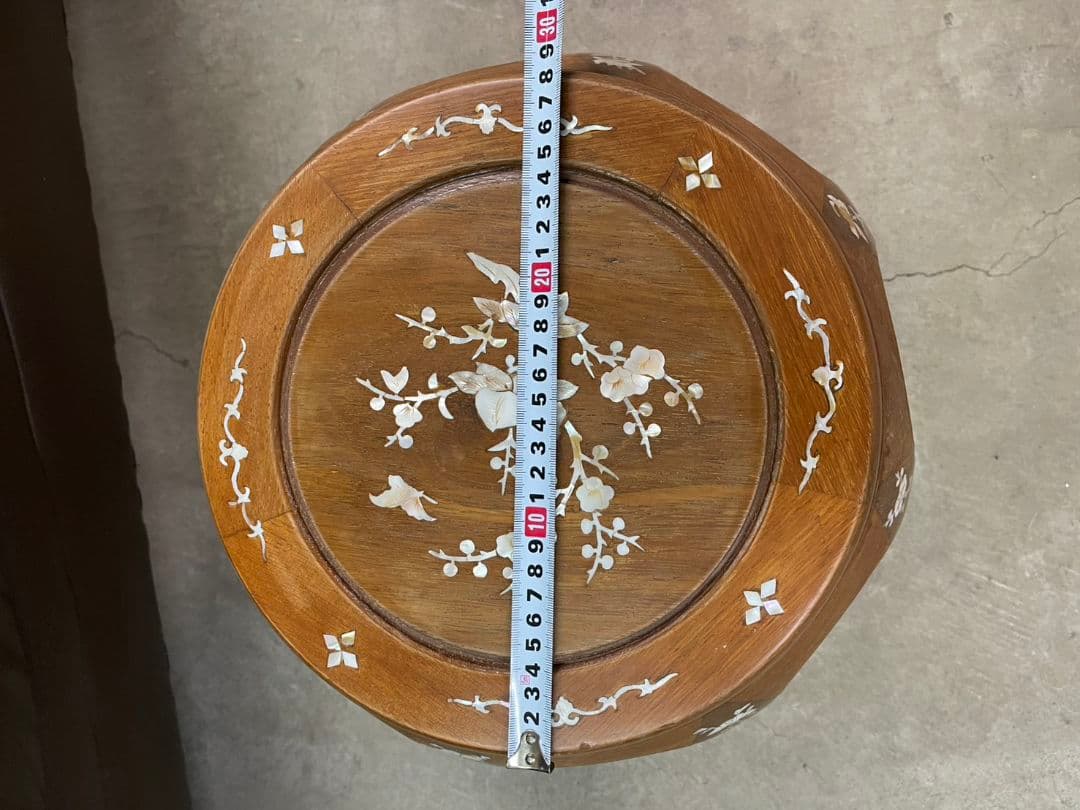 唐木の螺鈿象嵌花台　スツール　置台 飾り棚 香炉台 華道具 唐物 中国美術