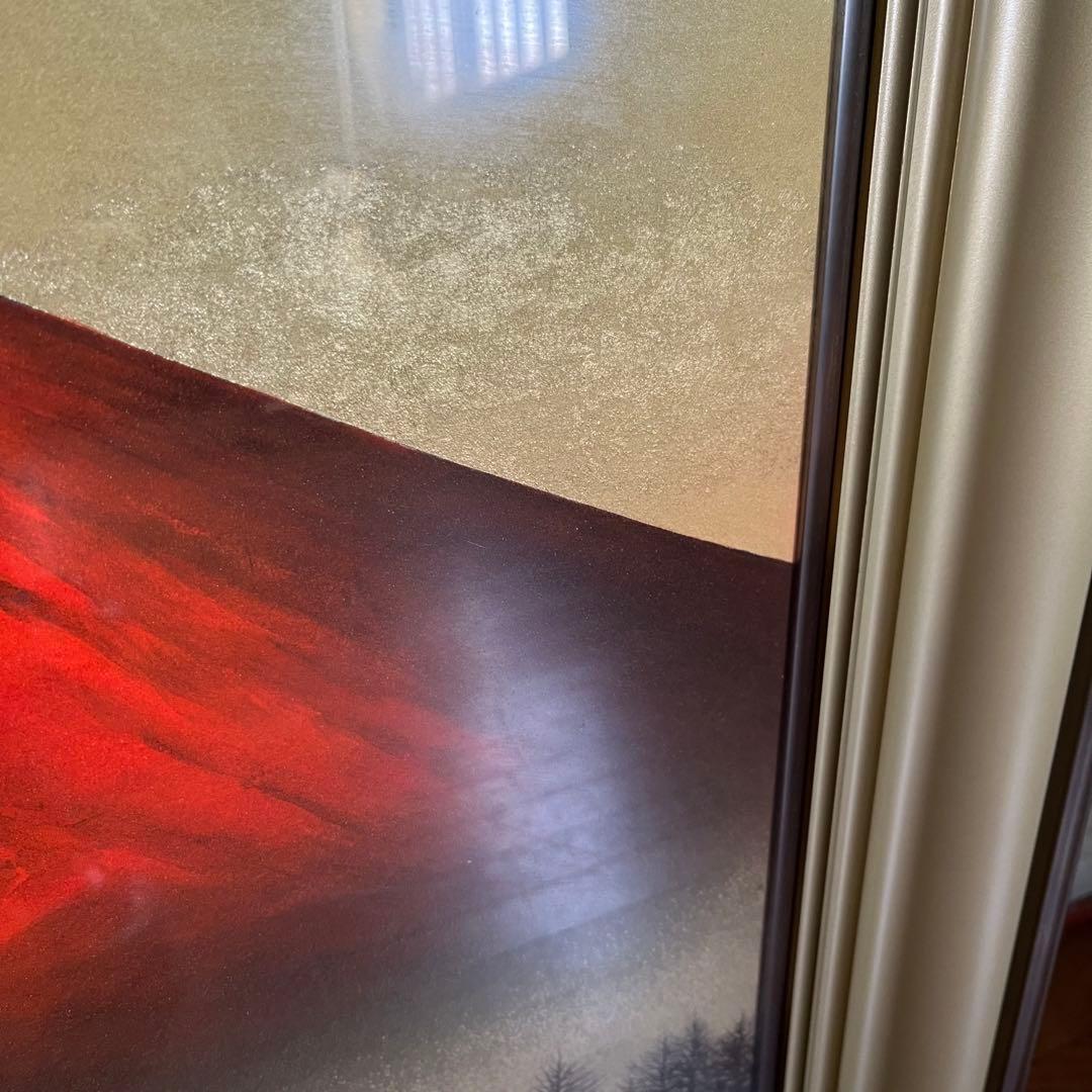 【アンティーク】額装 額縁 「赤富士」 倉田立美 作 富士山 日本画 風景画