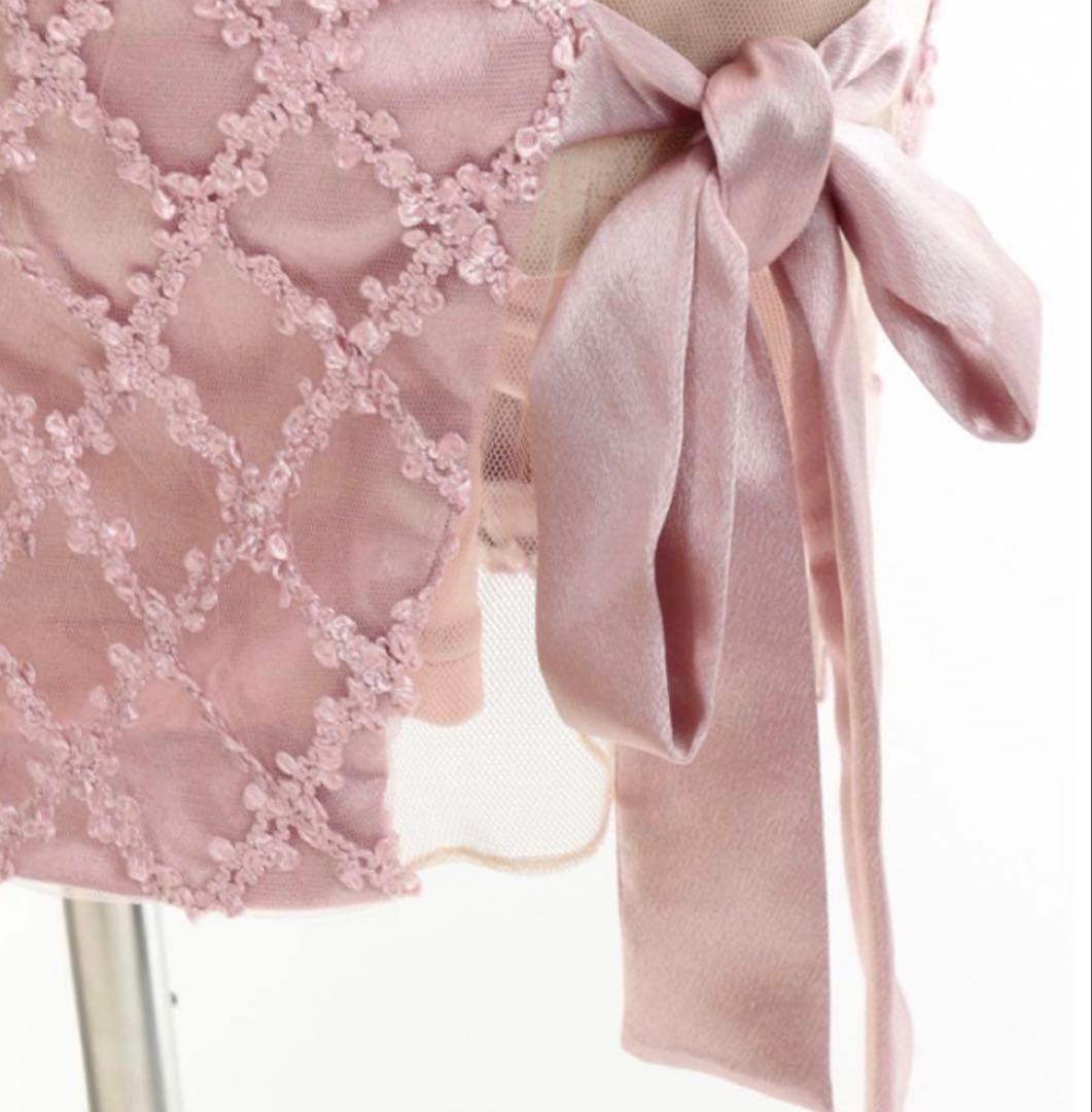 ローブドフルール　ビジューフリルレースリボンピンクドレス