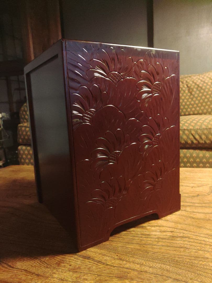 未使用　日光彫　軽井沢彫　小箪笥　引き出し　3段　伝統工芸　希少　デッドストック