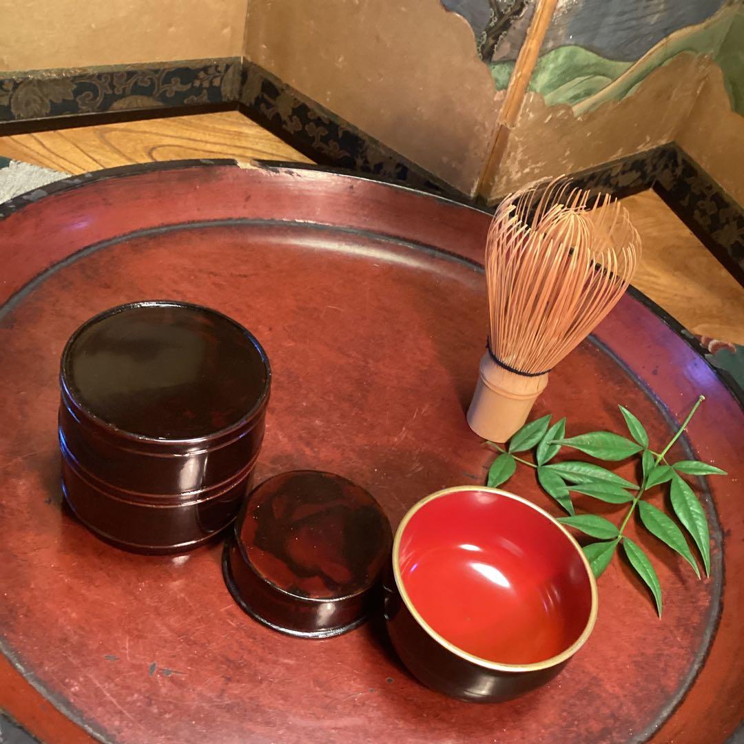 A1025 木製漆器　溜塗　　時代　化粧道具　菓子器　小物入（大、小）セット