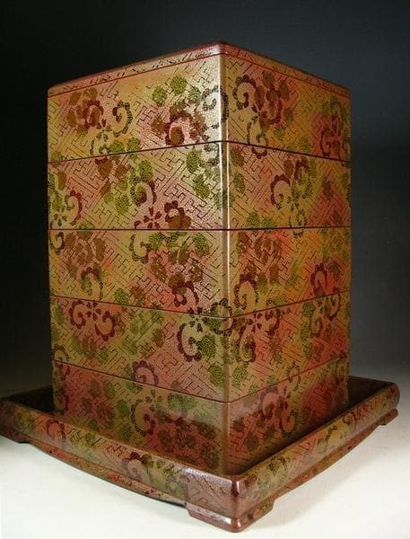 気まぐれ出品【津軽塗】最高級ライン「錦塗」五段重箱 未使用品