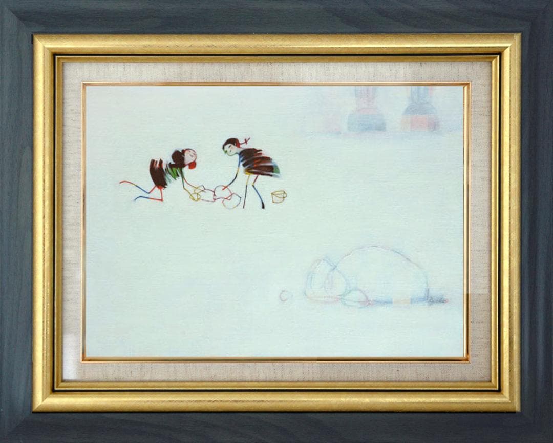 油絵 菅家令子 絵 絵画インテリア 額付(青緑＋金色の枠)F4-081614 蟻