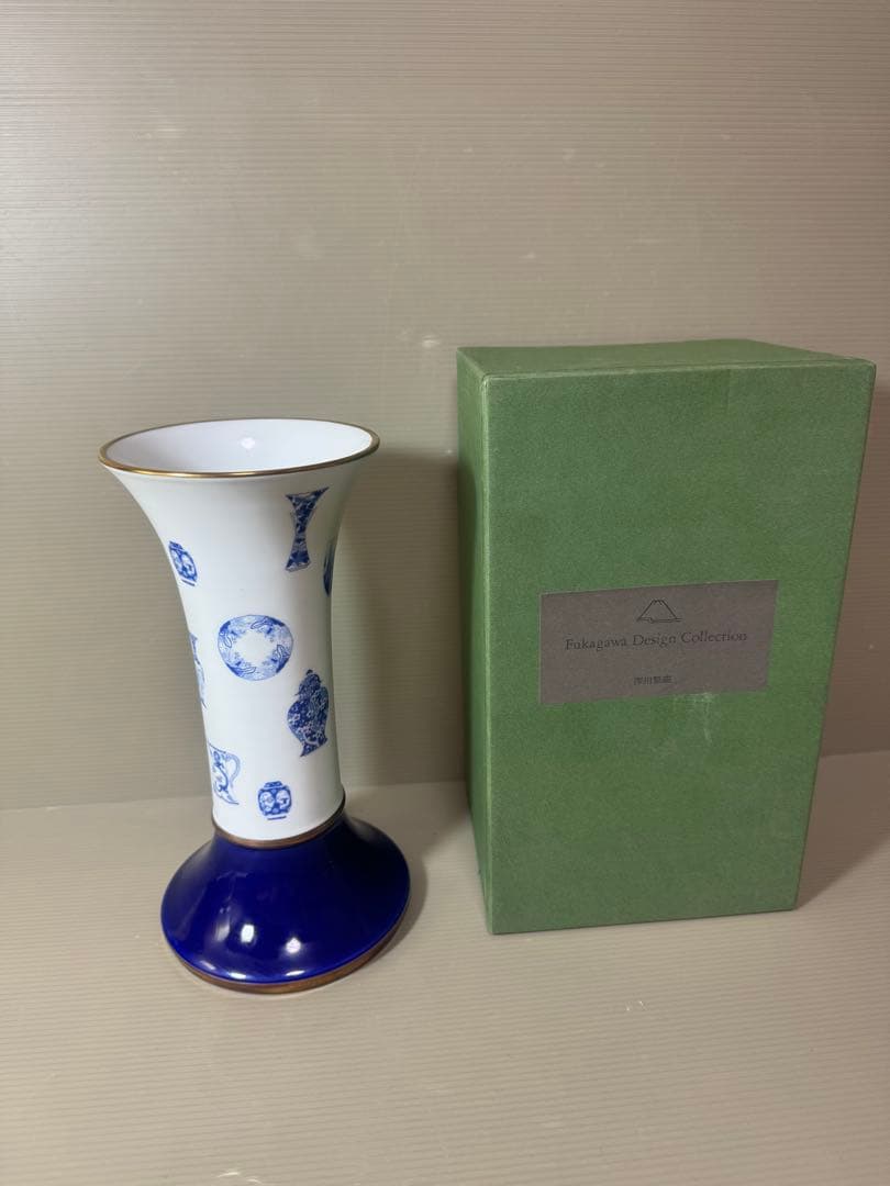 2924 深川製磁　ブルーチャイナ　花瓶　未使用