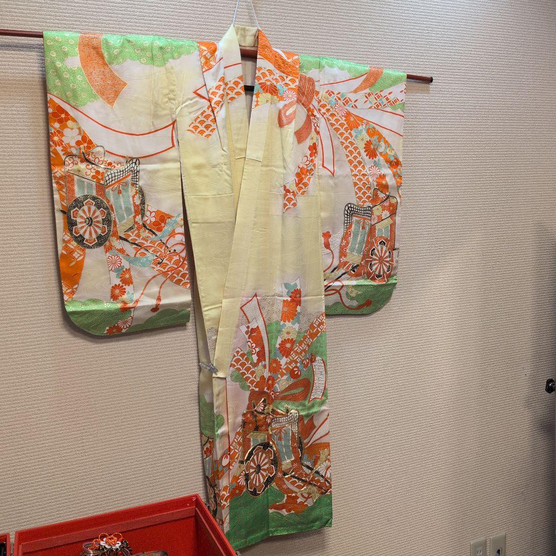 #SWG01.七五三女子７歳振袖飾帯小物付金駒刺繍御所車束ね熨斗吉祥花文金彩逸品