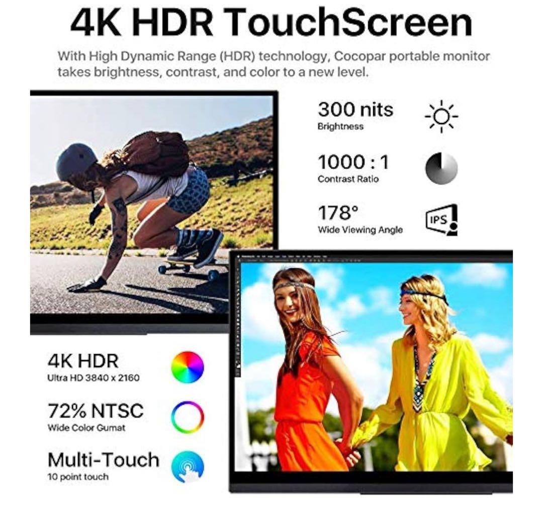 モバイルモニター4k 15.6インチ　ブラックディスプレイ スタンド付き4k