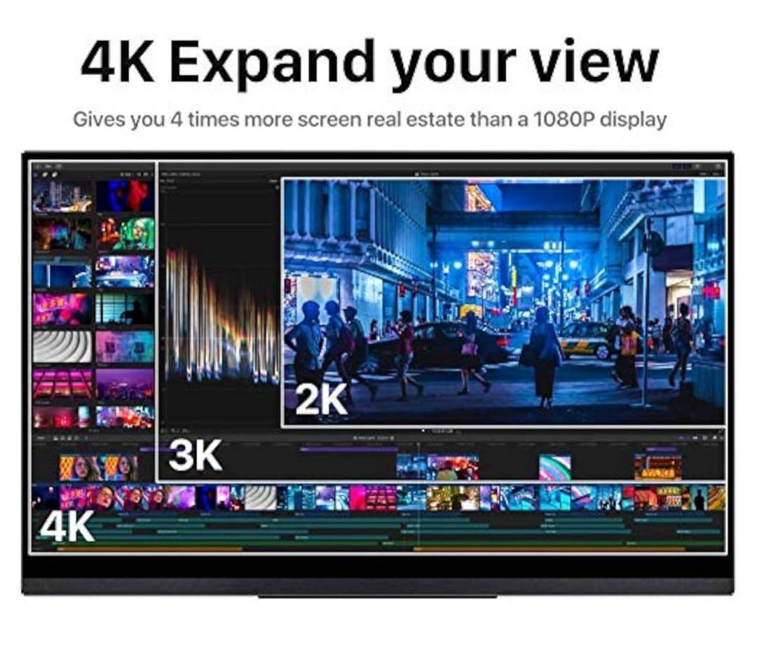 モバイルモニター4k 15.6インチ　ブラックディスプレイ スタンド付き4k