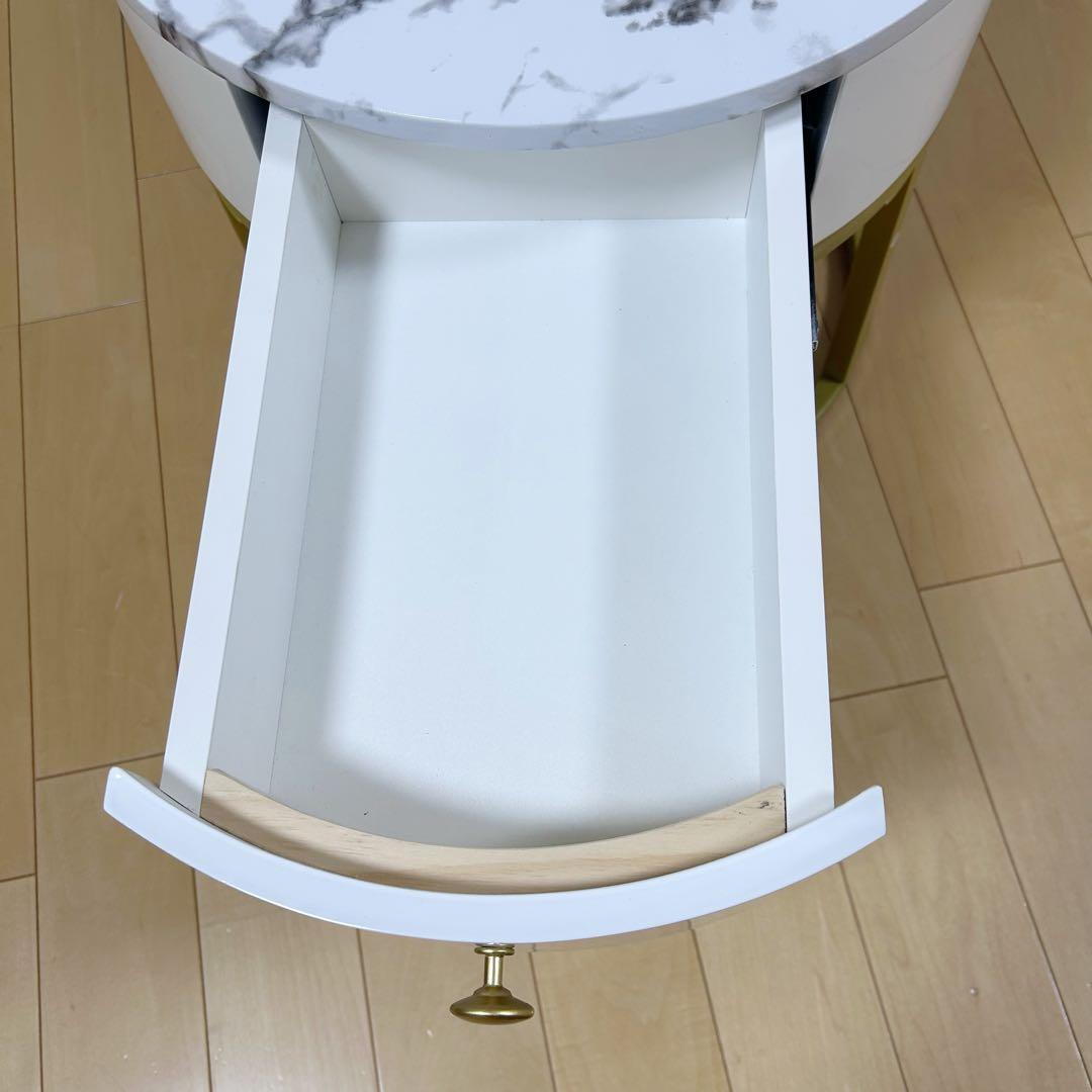 ネストテーブル サイドテーブル ナイトテーブル　丸 引出付き 収納　大理石調