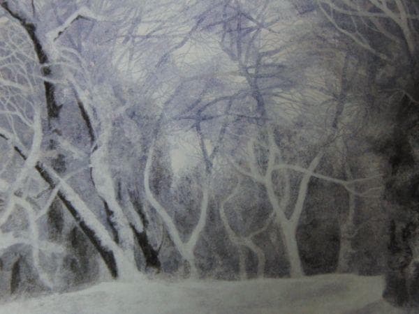 大島秀信、【新雪の朝】、希少な額装用画集より、状態良好、新品額装付