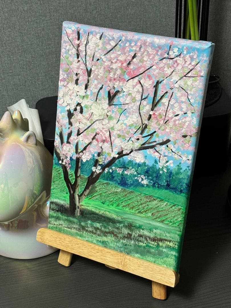 「春の意」　手描き　油絵　風景画　原画　油彩画　印象派