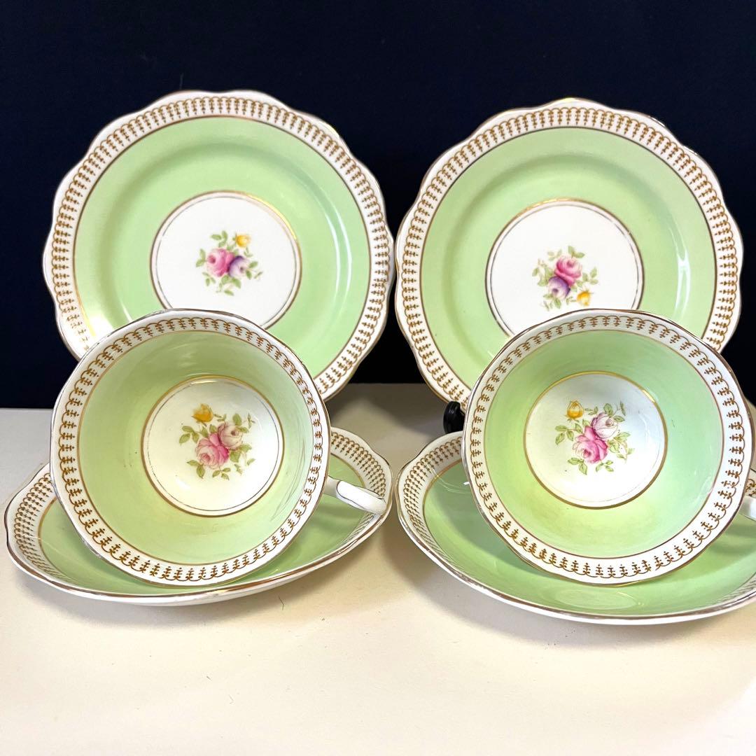 ロイヤルアルバート  エメラルドグリーン　ピンクの薔薇　2トリオ　③④