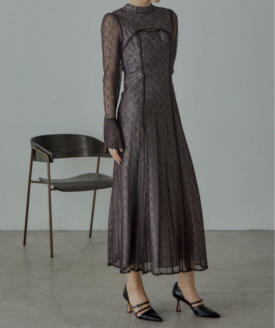 ANDRESD バックオープンジオメトリックドレス