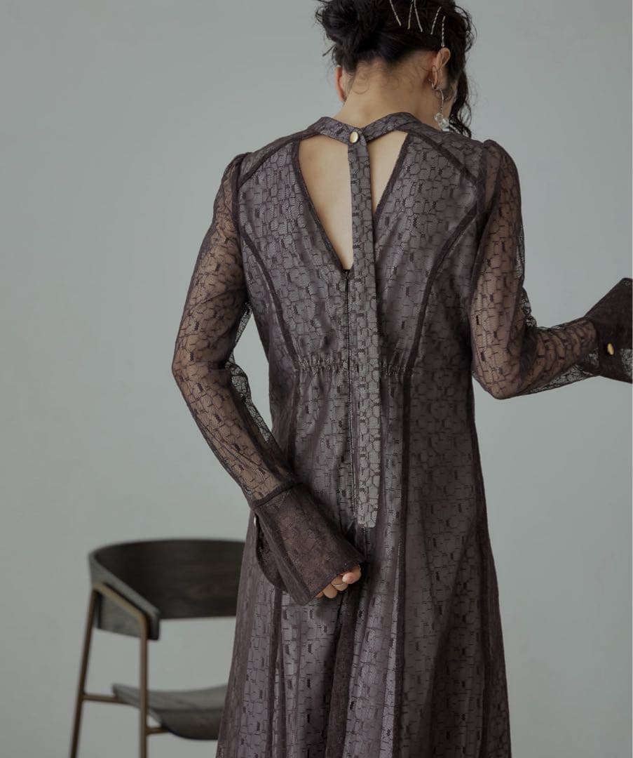 ANDRESD バックオープンジオメトリックドレス