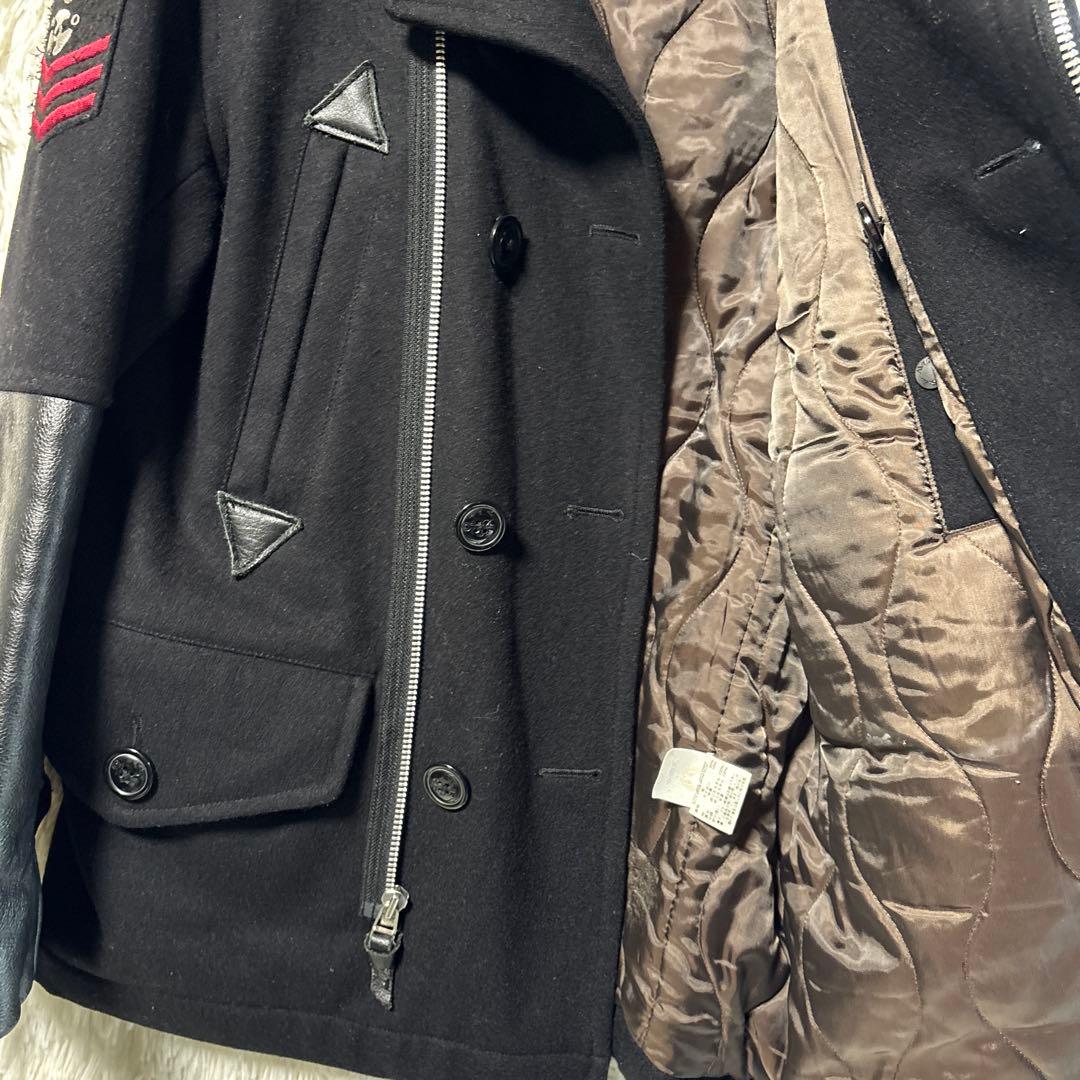 AVIREX U.S. NAVY Pコート　ライダース　ウール　レザー　ブラック