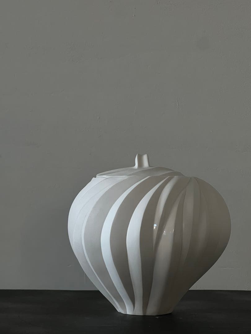 高橋奈己 『 白磁水指 』H.185 x W.200mm ／茶道具 人気陶芸家