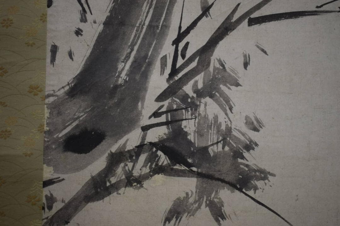 模写/雪舟等楊/叭々鳥図/小禽/花鳥/漆箱付/布袋屋掛軸HI-487