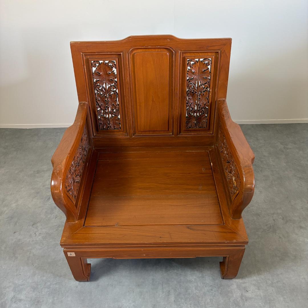 アジアン家具 彫刻 ローテーブル＋木製椅子4脚セット