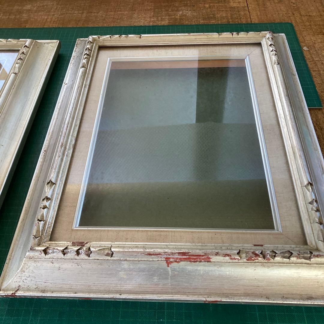 F4号 油彩額縁 赤銀色 シルバーフレーム 木彫 アートフレーム 同種2点セット