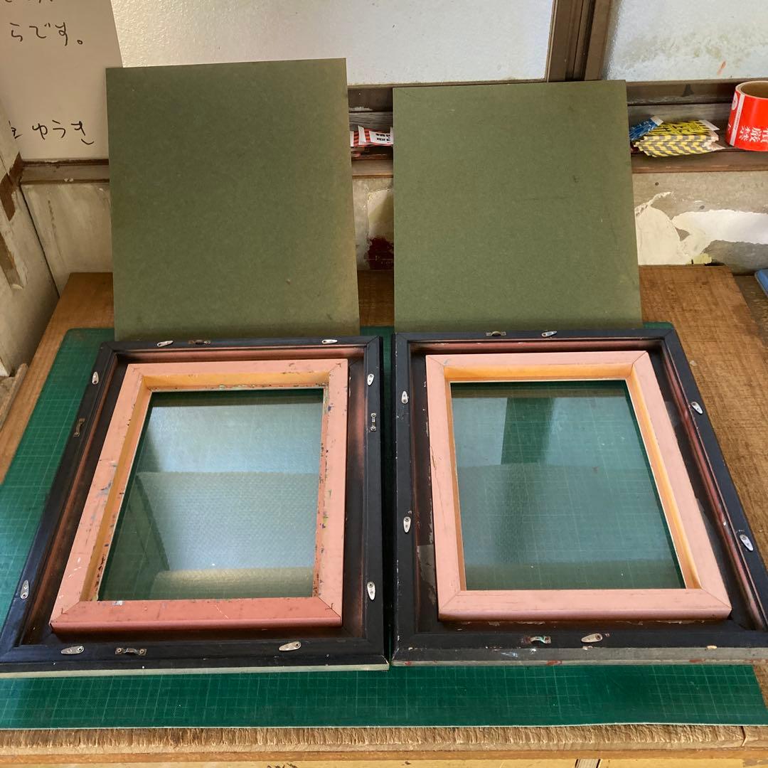 F4号 油彩額縁 赤銀色 シルバーフレーム 木彫 アートフレーム 同種2点セット