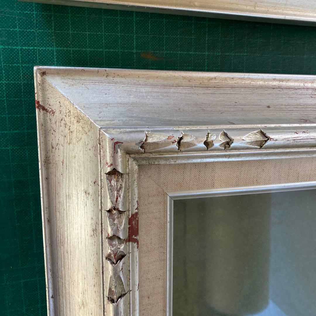 F4号 油彩額縁 赤銀色 シルバーフレーム 木彫 アートフレーム 同種2点セット