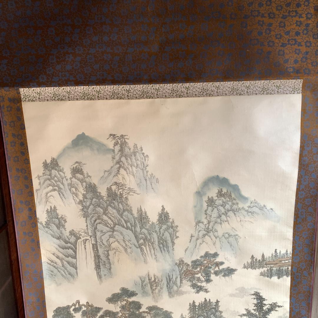 田中翠堂「彩山水」大幅掛軸 　掛け軸 絹本 山水図 掛軸