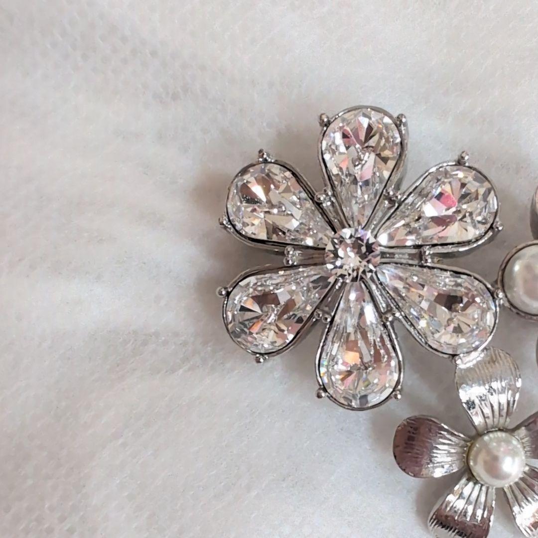 未使用級✨ルネ クリスタルフラワーブローチ パール ビジュー パール シルバー