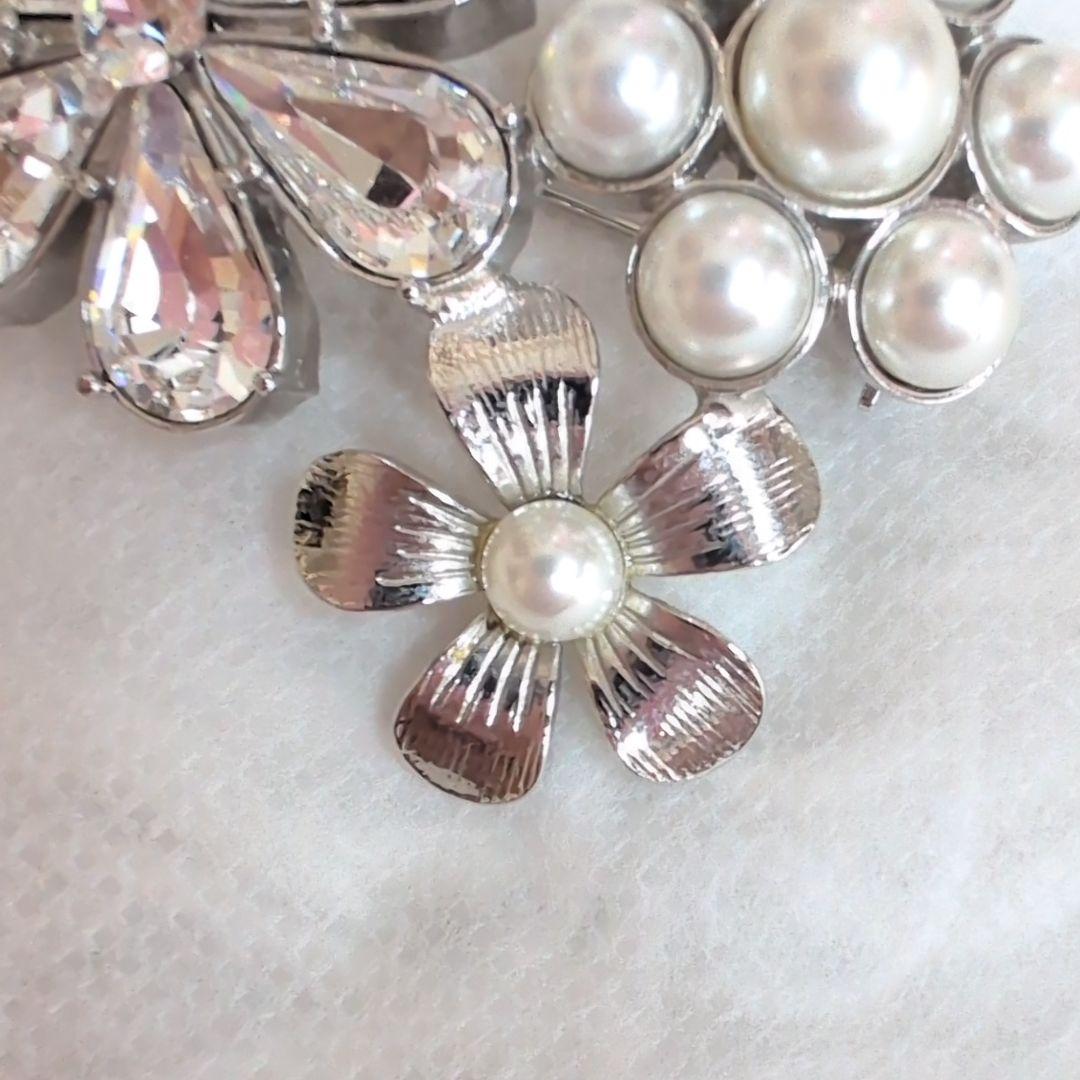 未使用級✨ルネ クリスタルフラワーブローチ パール ビジュー パール シルバー