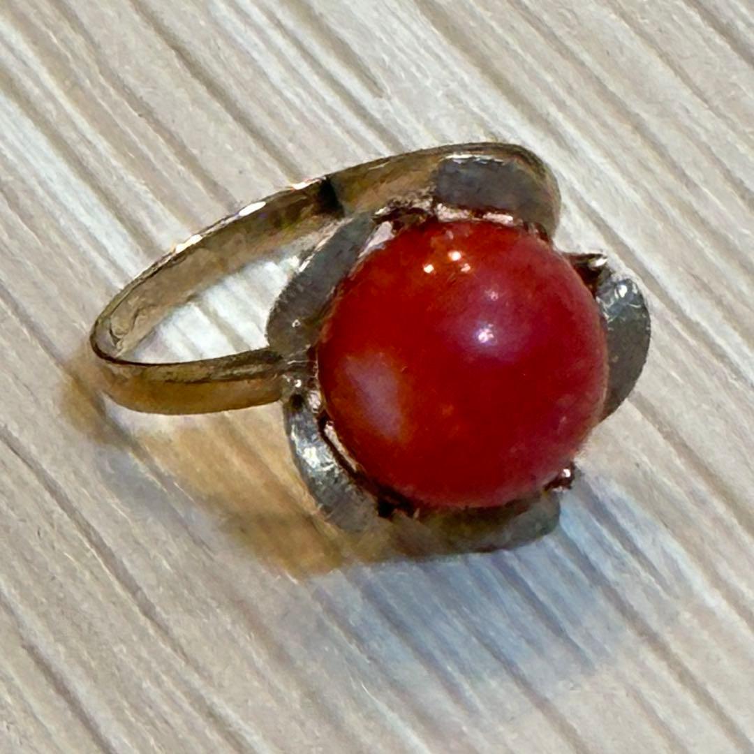 【14K アンティーク】珊瑚 お花 指輪