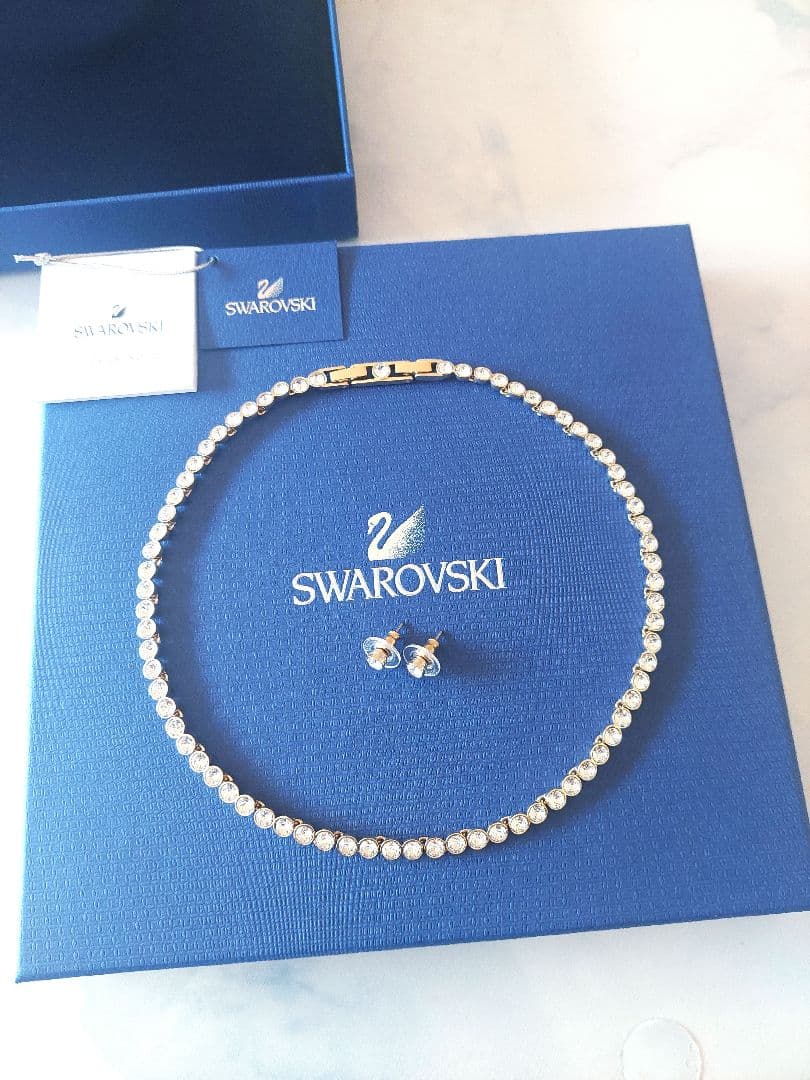 新品SWAROVSKI Tennis ネックレス ピアス セット スワロフスキー