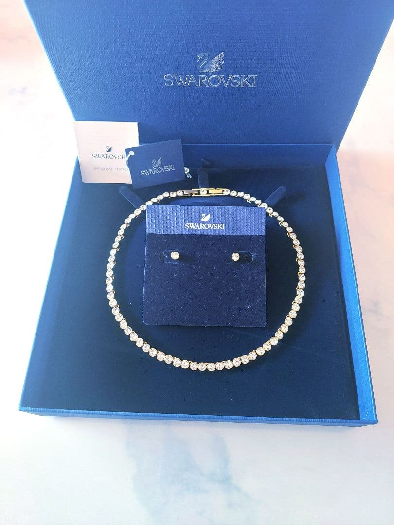 新品SWAROVSKI Tennis ネックレス ピアス セット スワロフスキー