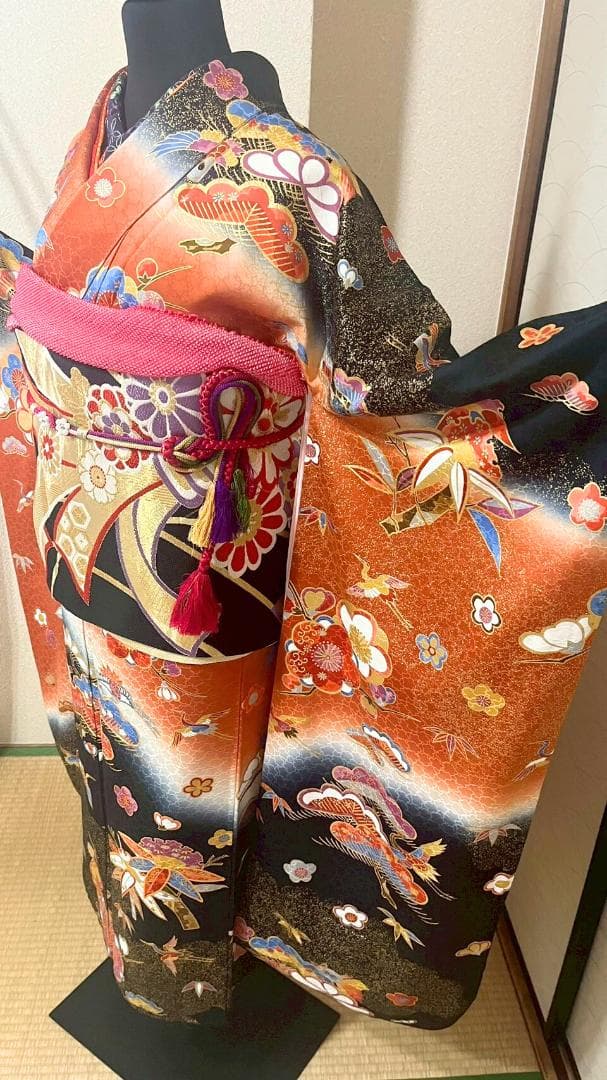 正絹振袖フルセット　成人式6点セット　古典柄