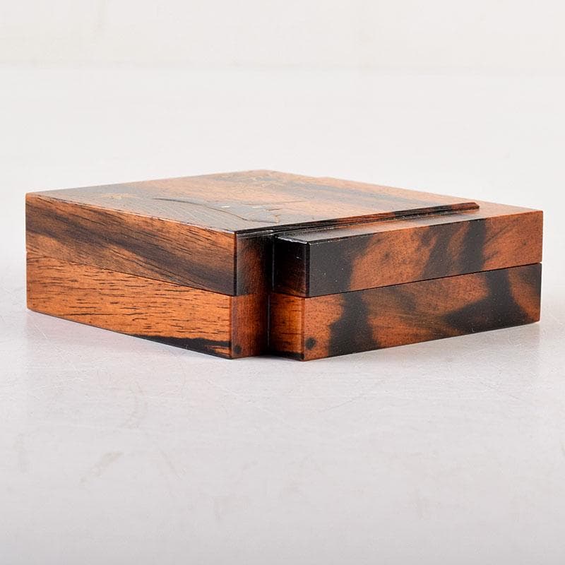 茶道具　荒井喜峰作　黒柿　楓に鳥蒔絵　色紙香合　共箱　V　8366